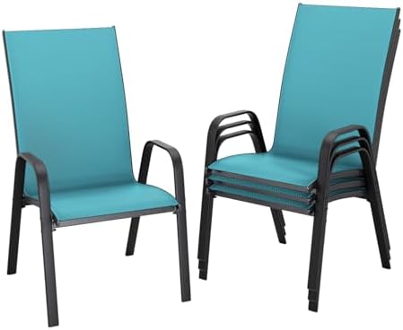 JEAREY Patio Dining Chairs Set of 4, Stackable Outdoor Chairs, Peacock Blue