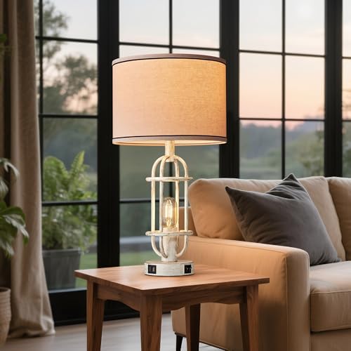 Reaketon 22.3” Vintage Table Lamps for Living Room Set of 2, Antique White