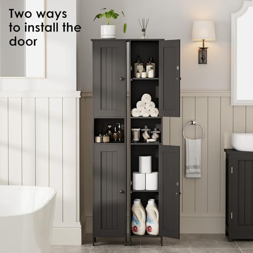 Homleke Tall Bathroom Storage Cabinet with 2 Doors, Slim Bathroom Cabinet | Narrow Storage Cabinet with Adjustable Shelves, Reversible Door, Easy Assembly, for Bathroom, Living Room, Black, 11.8''W