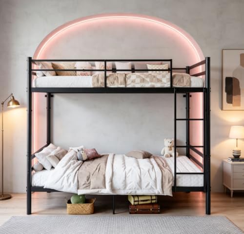 Bellemave Twin Over Twin Bunk Beds, Metal Bunk BedFrame with Ladder and Full-Length Guardrail for Kids, Adults, Can be Split 2 BEDS, Black
