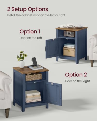 VASAGLE Farmhouse Nightstand with Barn Door, Bedside Table for Bedroom