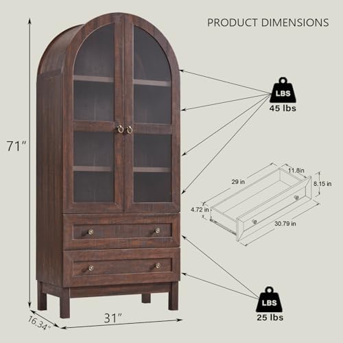 IFGET 71" Tall Arched Kitchen Pantry, Kitchens Storage Cabinets, Brown
