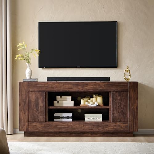 OKD Modern 70" TV Stand for 80" TV, Thick Block Media Console, Dark Walnut