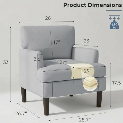 Kromax Accent Chair for Living Room Set of 2, Modern Reading Chair, Grey