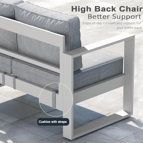 LayinSun Outdoor Patio Aluminum Chair, Metal Modern Armchair Set of 2 with Washable Thick Cushions