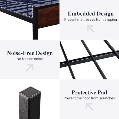 Allewie Full Size Bed Frame, Heavy Duty 12 Metal Slats Support, Mahogany