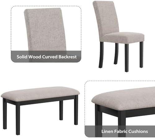 Zevemomo 6-Piece Wood Dining Table Set with Extra-Thick Cushions, Black