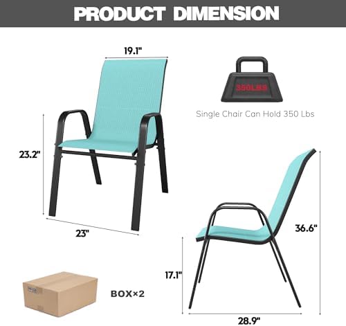 Light Blue Patio Chairs Set of 6, Stackable Outdoor Dining Chairs for All Weather Textilene Fabric & Metal Frame, Outdoor Chairs Set for Backyard Deck Garden