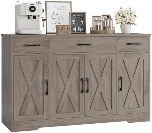 HOSTACK Kitchen Buffet Sideboard Storage Cabinet, Coffee Bar Cabinet, Grey