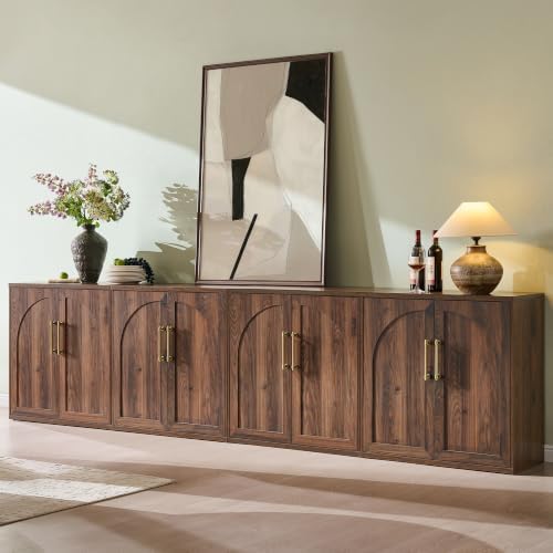 ACCOHOHO Arched Door Sideboard Buffet Cabinet Set of 4, Brown