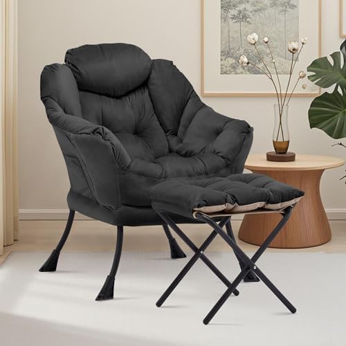 Lazy Chair with Ottoman, Black