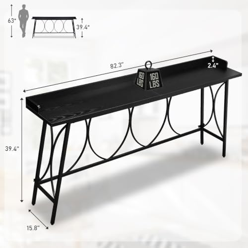 Karl home 82.3" Bar Table, Counter Height Table with Back Rail, Black