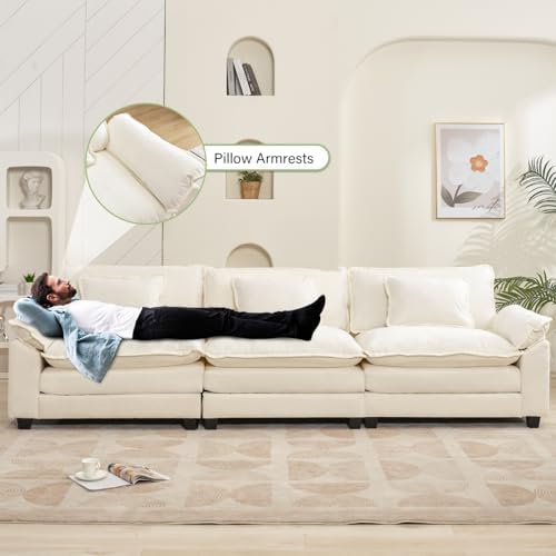 Oprisen 120" Modular Sectional Sofa, Comfy 3 Seater Deep Cloud Couch