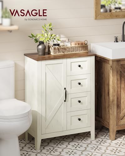 VASAGLE Farmhouse Storage Cabinet with Door, 4 Drawers, Adjustable Shelves