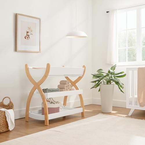 Comfy Cubs Baby Changing Table - Baby Change Table, Natural Wood White Bar