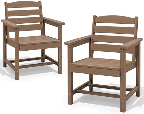 SERWALL Patio Dining Chair Set of 2,All Weather HDPE Dining Chair, Brown