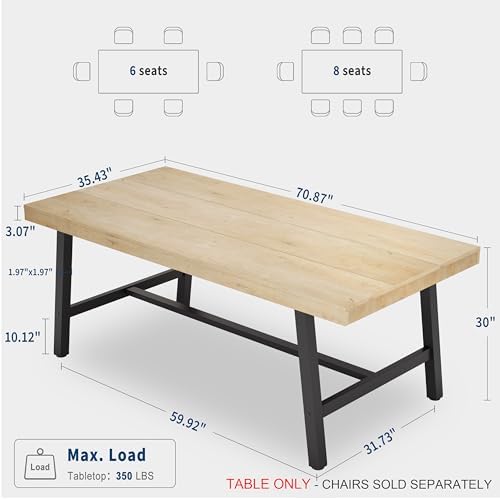 Garvee 71" Heavy Duty Kitchen Table, Modern Wood Dining Table, Natural