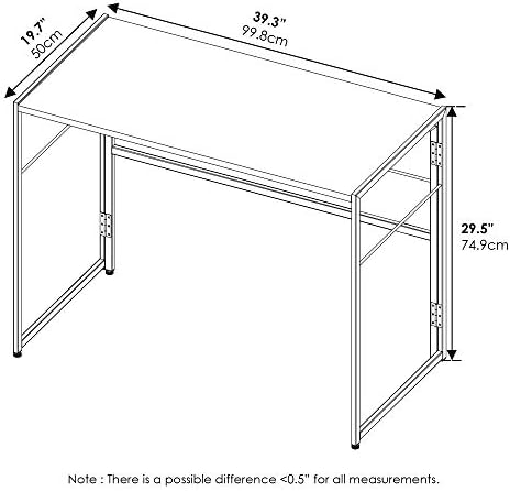 FURINNO Riau No Tool/No Assembly/Folding Metal Frame Computer Desk, Rustic Oak/Black