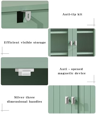Akxomel 53.1" Tall Bathroom Cabinet 6 Doors Linen Floor Storage Cabinet | Bathroom Floor Cabinet with Adjustable Shelf, Pantry Cabinet for Living Room, Kitchen, Entryway, Green