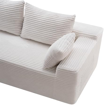 95" L-Shaped Left Facing Cloud Sectional Couch for Living Room, Modular Compressed Boneless Sectional Sofa Corduroy Boneless Corner Foam Sofa W/Chaise Lounge and Pillows