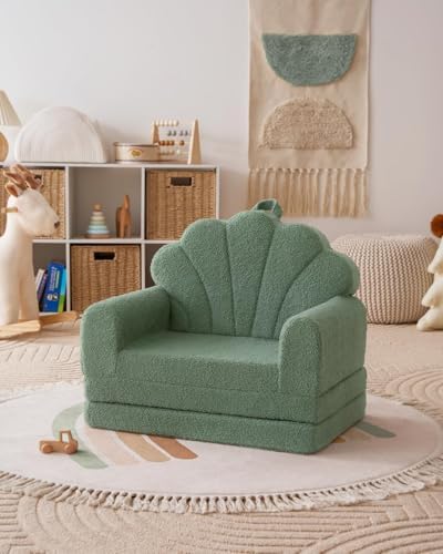 Blissful Diary Foldable Kids Couch, 2-in-1 Kids Sofa Chair, Green Shell