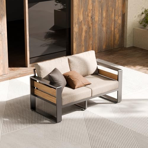 ZANDOR Aluminum Outdoor Patio Furniture-Loveseat with Table,Dark Gray