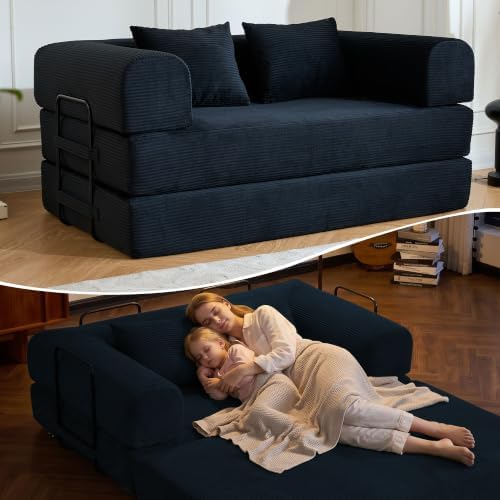 59" Convertible Sofa Bed, Boneless Sleeper Futon Couch for Small Spaces