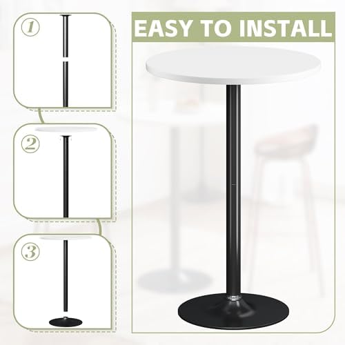 Flamaker Round Bistro Pub Table Modern Style Metal Base MDF Top Cocktail Bar Table Counter Bar Height for Pub, Dining Room, Party (2, White-Black)