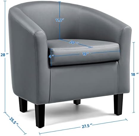 Yaheetech Accent Chairs Set of 2, Faux Leather Barrel Armchairs Gray