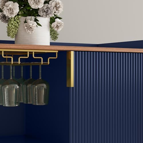 ARTPOWER 48" Wine Bar Cabinet with Fluted Texture, Buffet Sideboard, Blue