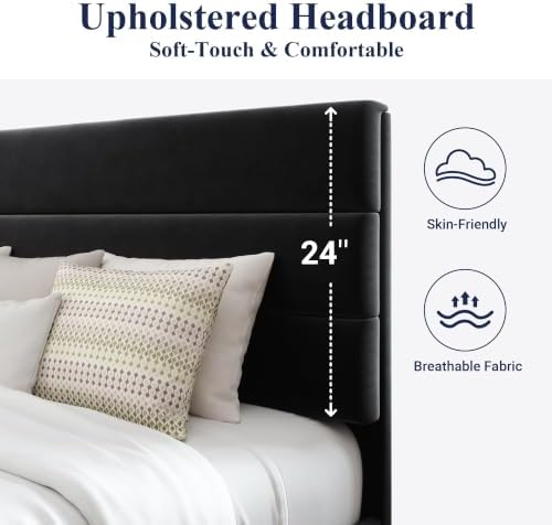 Allewie Cal King Size Platform Bed Frame with Velvet Upholstered Headboard