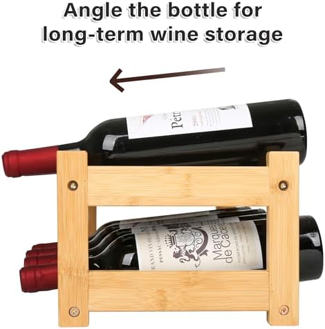 VASMIA Wine Rack, 2-Tier Bamboo Wine Racks Countertop Cabinet Wine Holder Wine Storage Shelf for Pantry Kitchen Bar, Natural