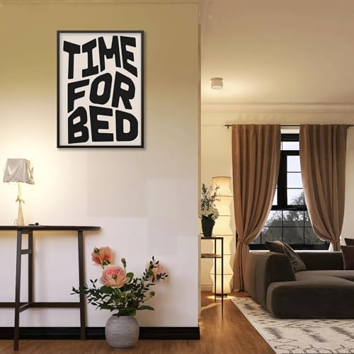 Black And White Time For Bed Poster Funny Quotes Wall Art 24x36 inch Black Framed Trendy Modern Minimalist Canvas Prints for Living Room Bedroom Wall Decor