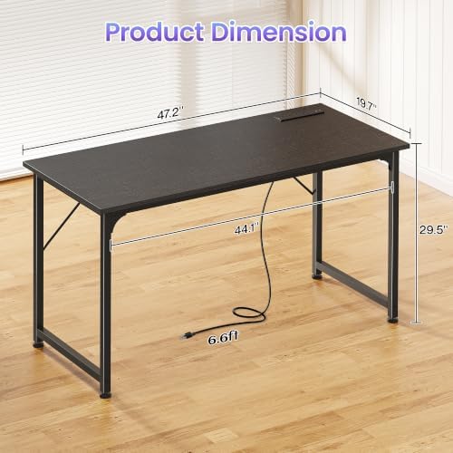 PRAISUN 47 X 20 Inch Computer Desk, Power Outlets, USB-C, Black