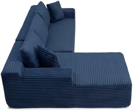 105-Inch L-Shaped Left Facing Corner Compressed Sofa Modular Sectional Boneless Cloud Sofa Floor Foam Couch with Chaise Lounge, Corduroy Corner Boneless Cloud Couch