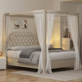 IDEALHOUSE Full Size Canopy Bed Frame with Nailhead Decoration Headboard