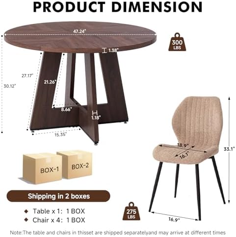 Round Dining Table Set for 4, Kitchen Table and Chairs