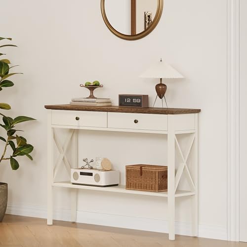 ChooChoo 39" Farmhouse Entryway Table with Drawers and Storage Shelf