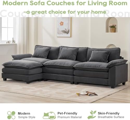 Oprisen 120" Modular Sectional Sofa, Comfy Deep Cloud Couch with Ottoman