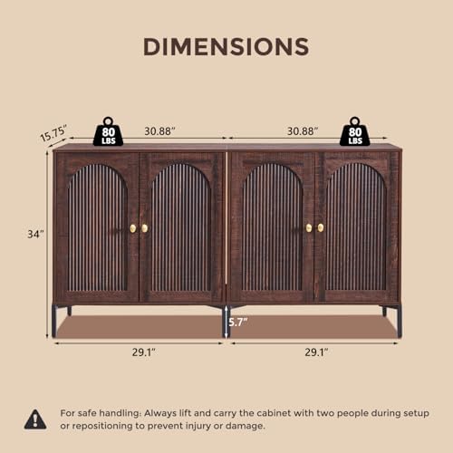 IFGET 123.5" W Modern Arched Sideboard Buffet Cabinet with Storage, Brown