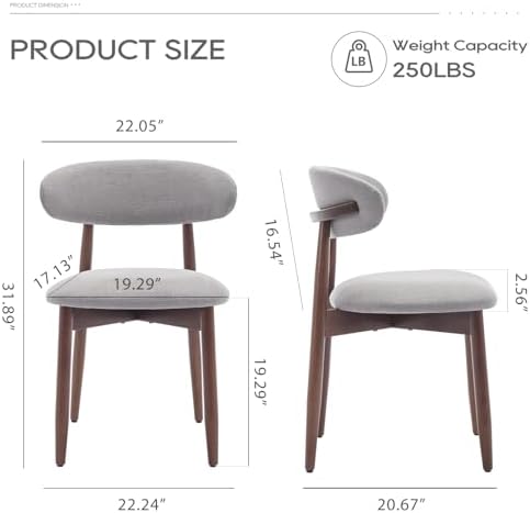 COLAMY Wooden Dining Chairs Set of 2, Modern Fabric Upholstered Dining Room Chair, Farmhouse Kitchen Chairs with Foot Pegs, Light Grey