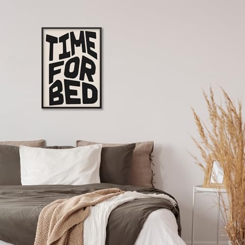 Black And White Time For Bed Poster Funny Quotes Wall Art 24x36 inch Black Framed Trendy Modern Minimalist Canvas Prints for Living Room Bedroom Wall Decor