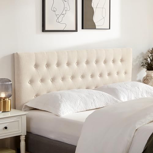 Upholstered Headboard California King, Adjustable Height 37''- 51'', Beige