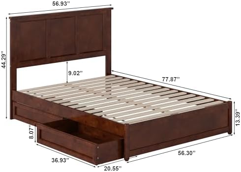 AFI, Felicity Full Platform Bed with Panel Footboard & Storage Drawers, Walnut