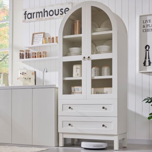 IFGET 71" Tall Arched Kitchen Pantry, Kitchens Storage Cabinets, White