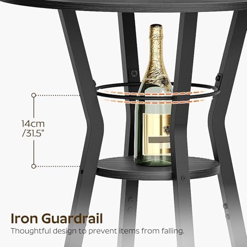 YATINEY Bar Table, 2-Tier Round High Top Table, Pub Table, Home Bar Counter Height, Bistro Tables, for Kitchen, Living Room, Meeting Room, Pub, Black BT03BB