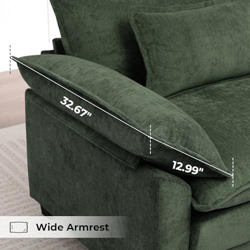 Modern Oversized Accent Chairs Set of 2,Chenille Cloud Sofa Chair with Deep Seat,Upholstered Armchair with Extra Thick,Comfy accent chairs Reading Chairs for Living Room Bedroom Apartment GREEN