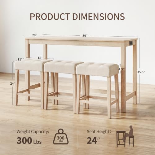 DUHOME 4 Piece Bar Table Set with Power Outlet，Dining Table Set
