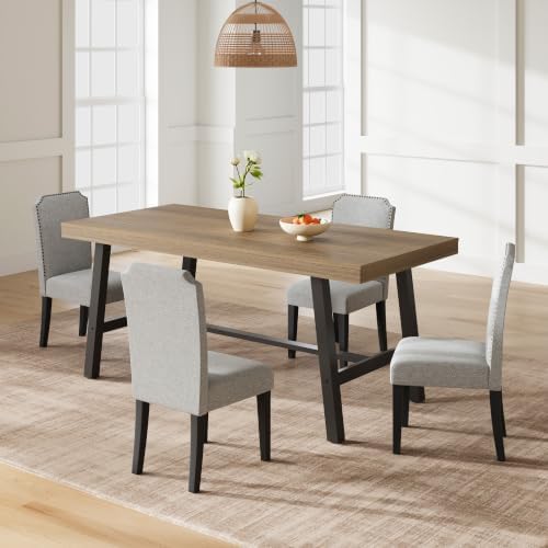 Garvee 63" Industrial Dining Table, Rectangular Kitchen Table, Rustic Pear