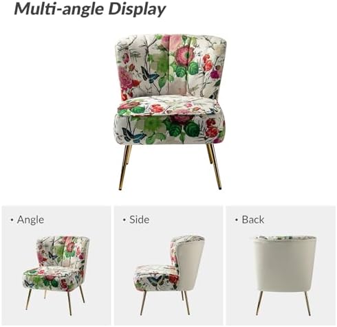 HULALA HOME Accent Chair with Golden Metal Legs, Comfy Tufted Wingback Living Room Chair Floral Fabric Small Armless Side Chair, Upholstered Slipper Chair for Bedroom, Reading Room Flower Print
